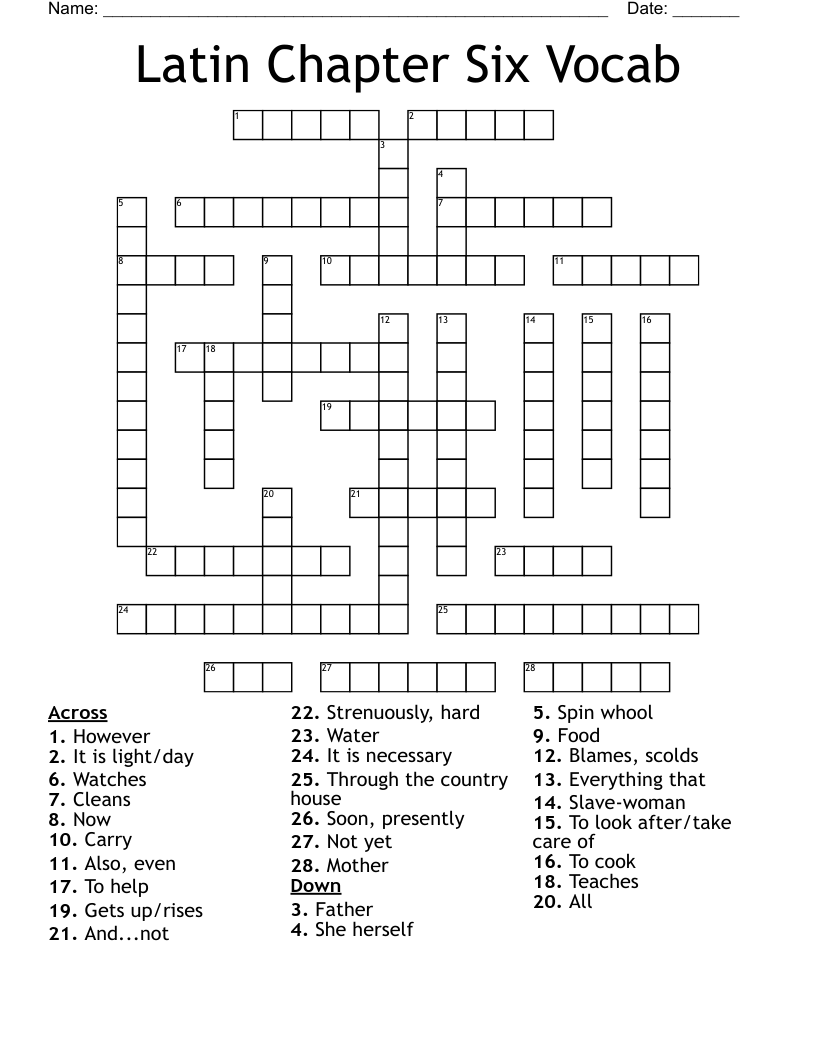 Latin Chapter Six Vocab Crossword