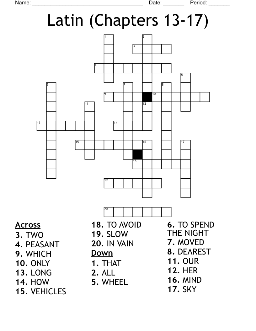 Latin (Chapters 13-17) Crossword