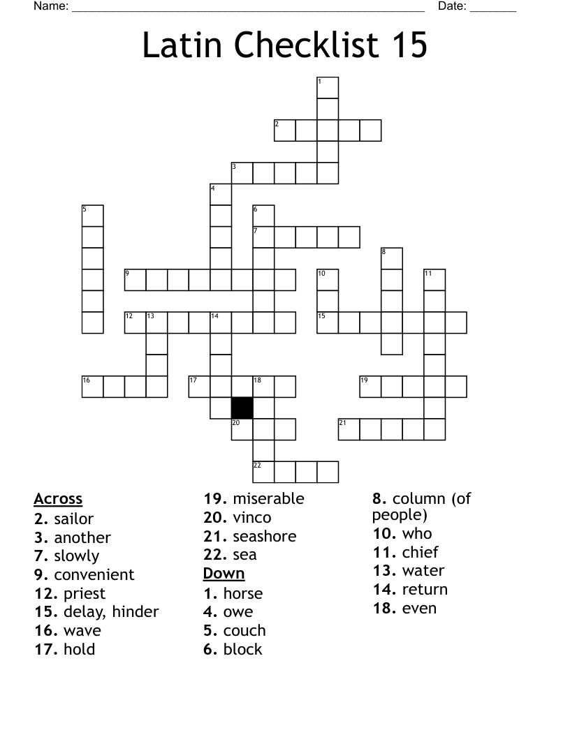 Latin Checklist 15 Crossword