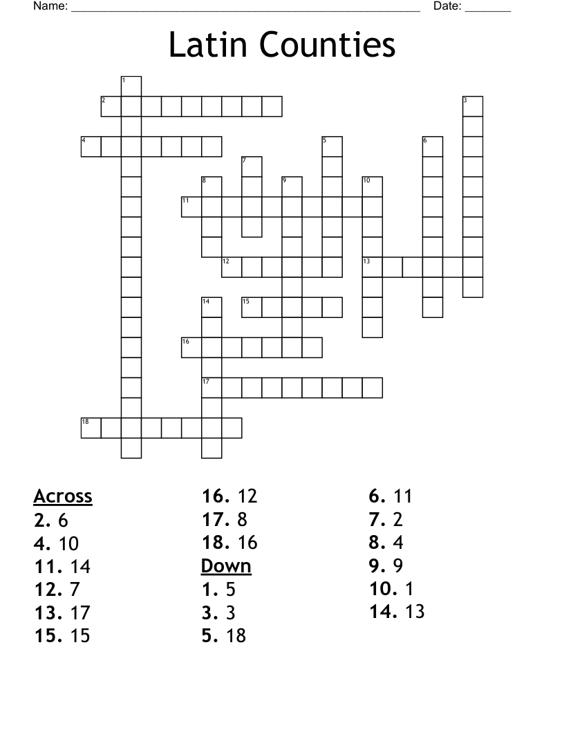 Latin Counties Crossword