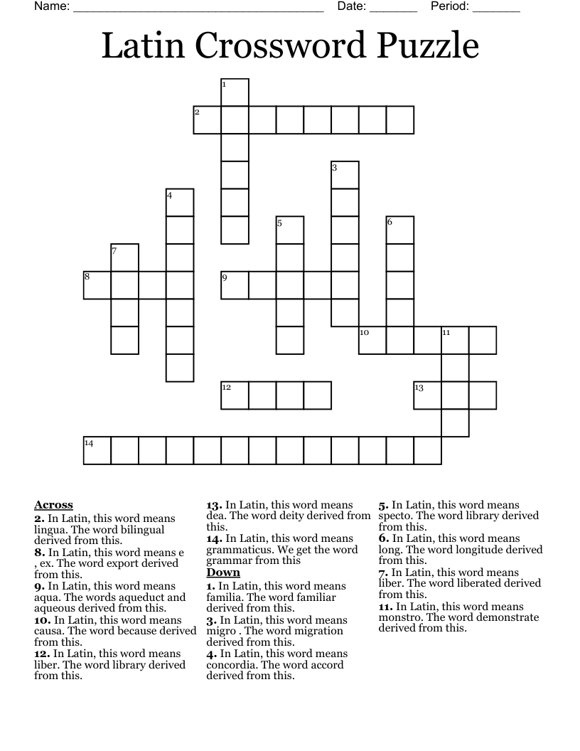Latin Crossword Puzzle