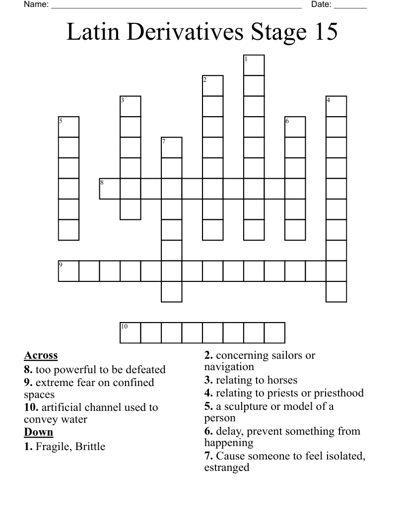 Latin Derivatives Stage 15 Crossword