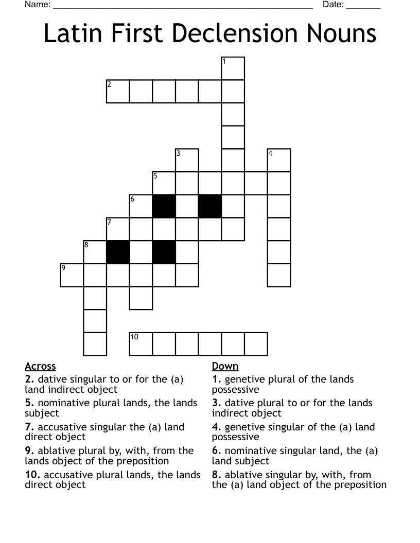 Latin First Declension Nouns Crossword