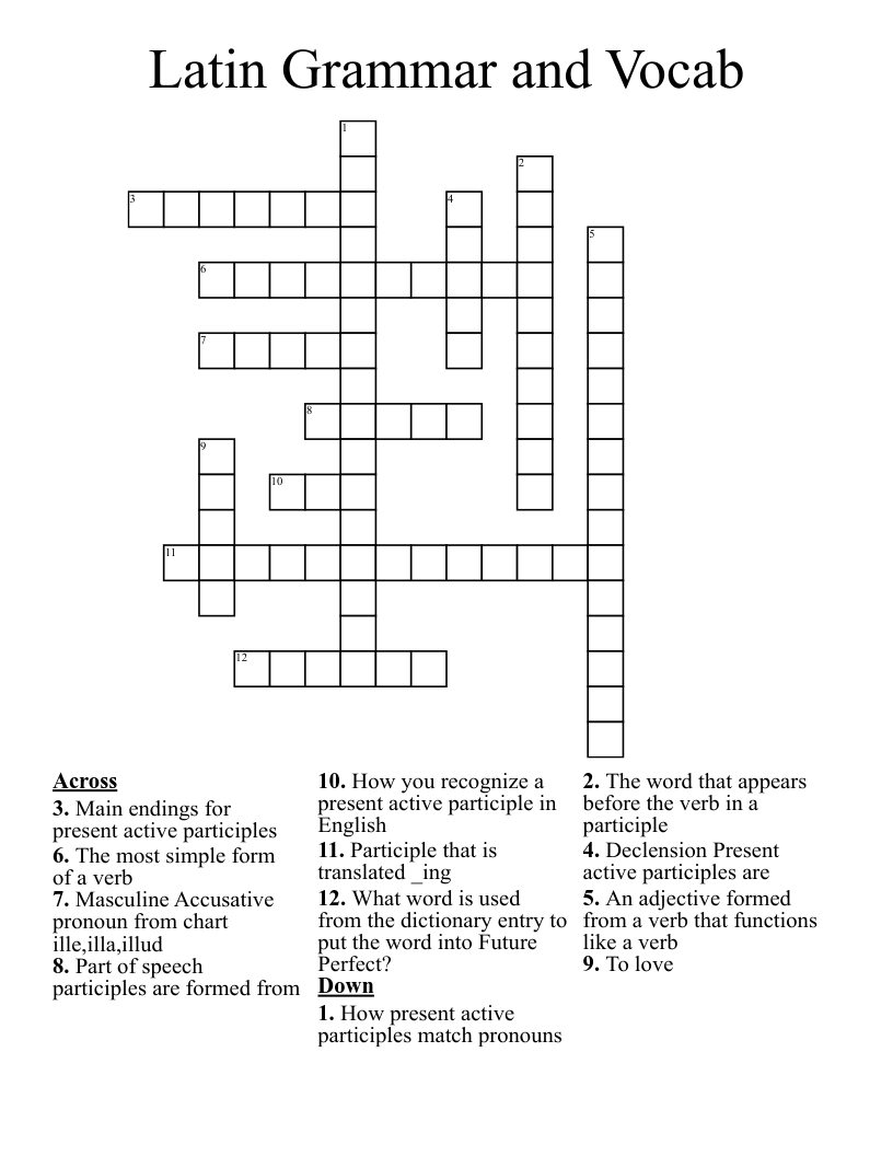 Latin Grammar and Vocab Crossword