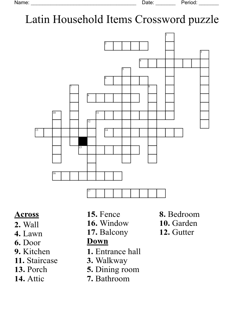 Latin Household Items Crossword puzzle