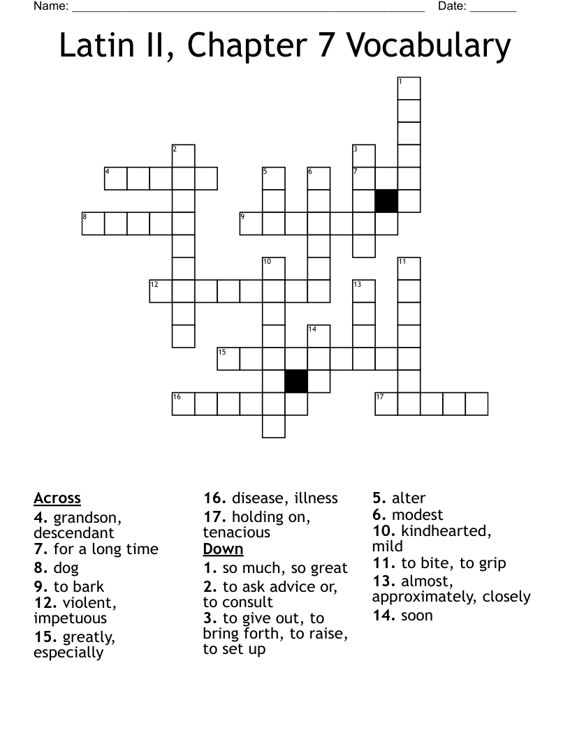 Latin II, Chapter 7 Vocabulary Crossword