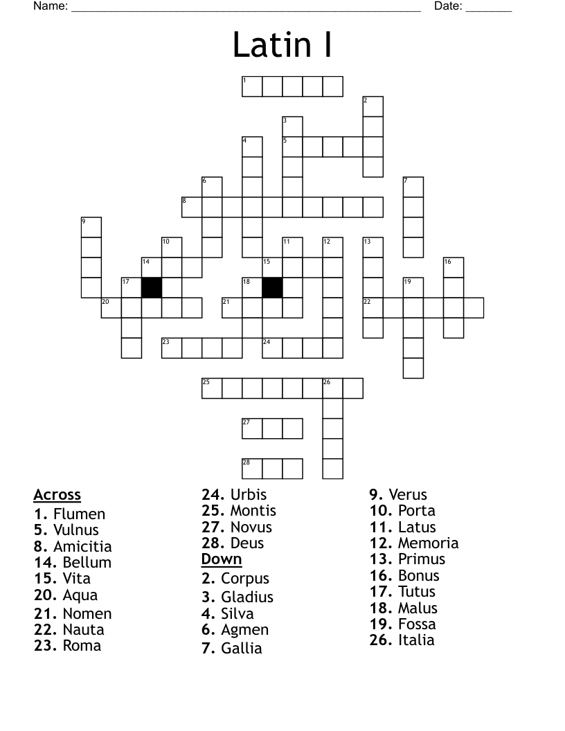 Latin I Crossword
