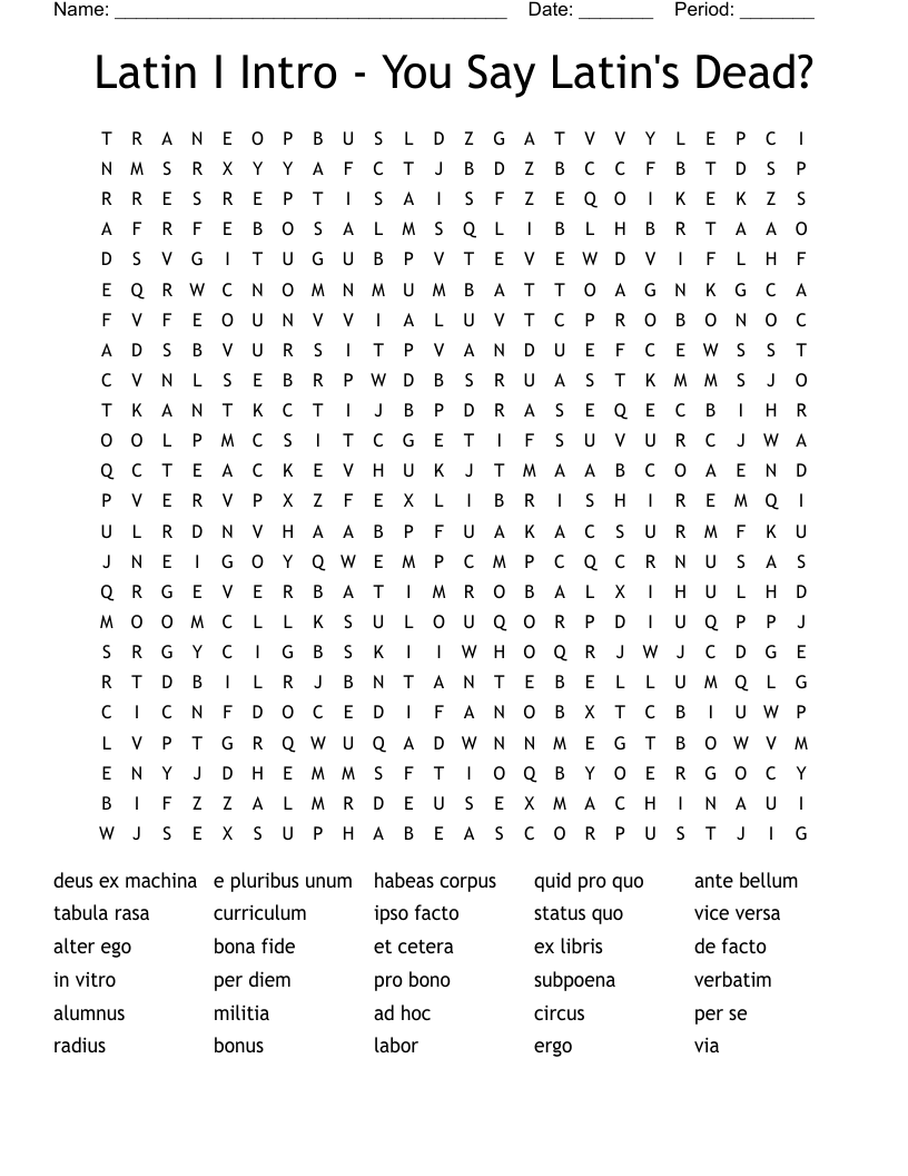 Latin I Intro - You Say Latin's Dead? Word Search