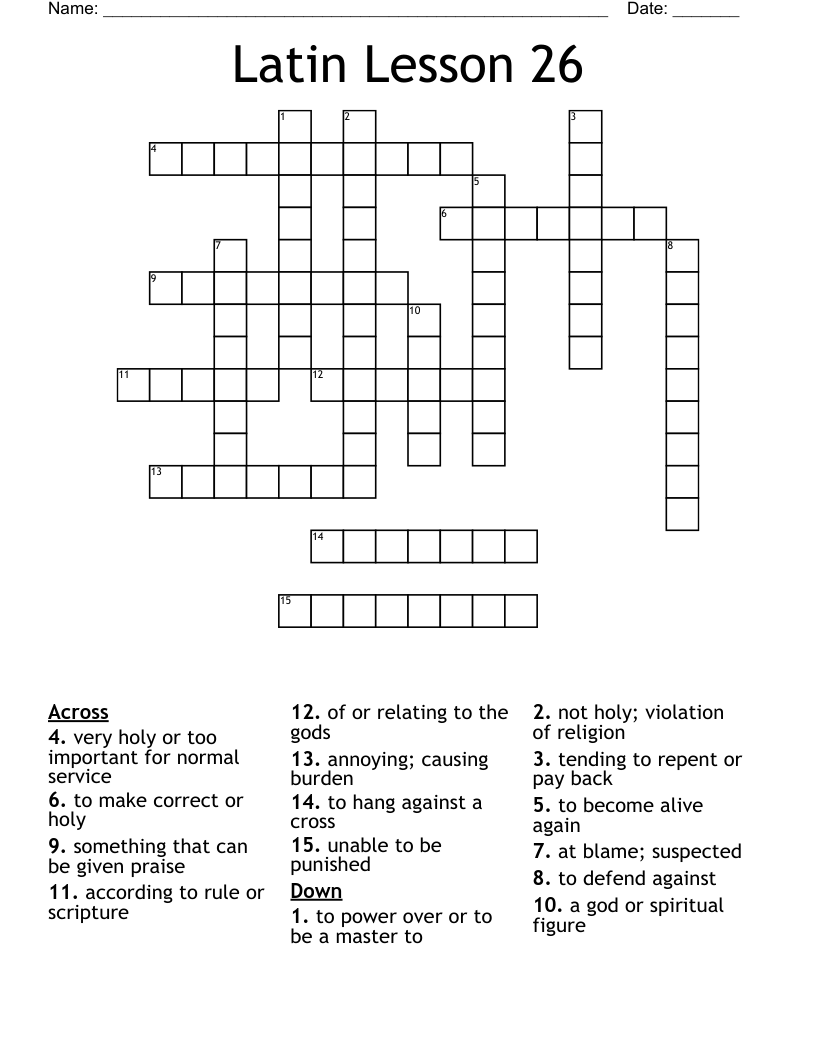 Latin Lesson 26 Crossword