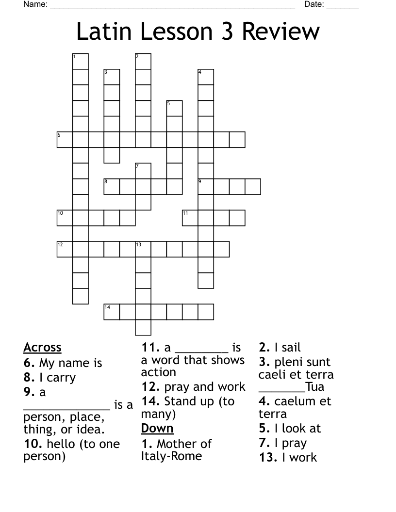 Latin Lesson 3 Review Crossword