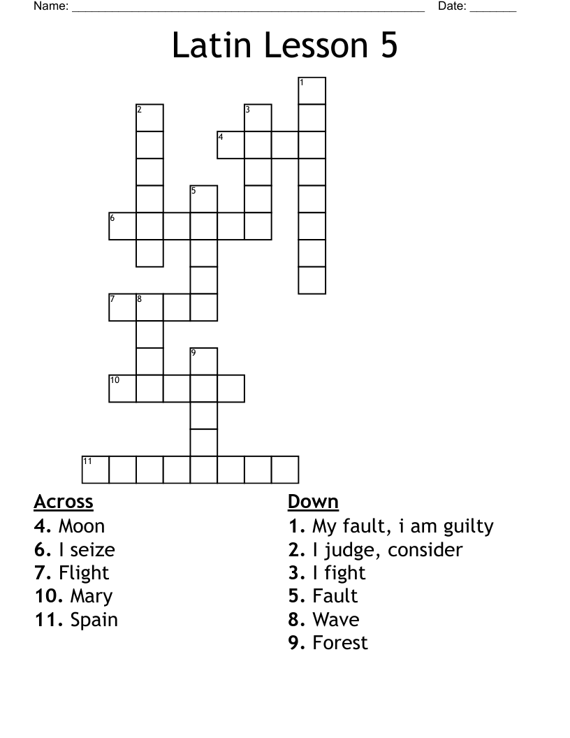 Latin Lesson 5 Crossword