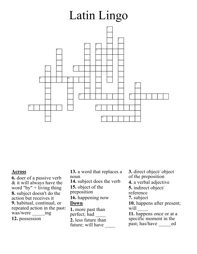 Latin Lingo Crossword
