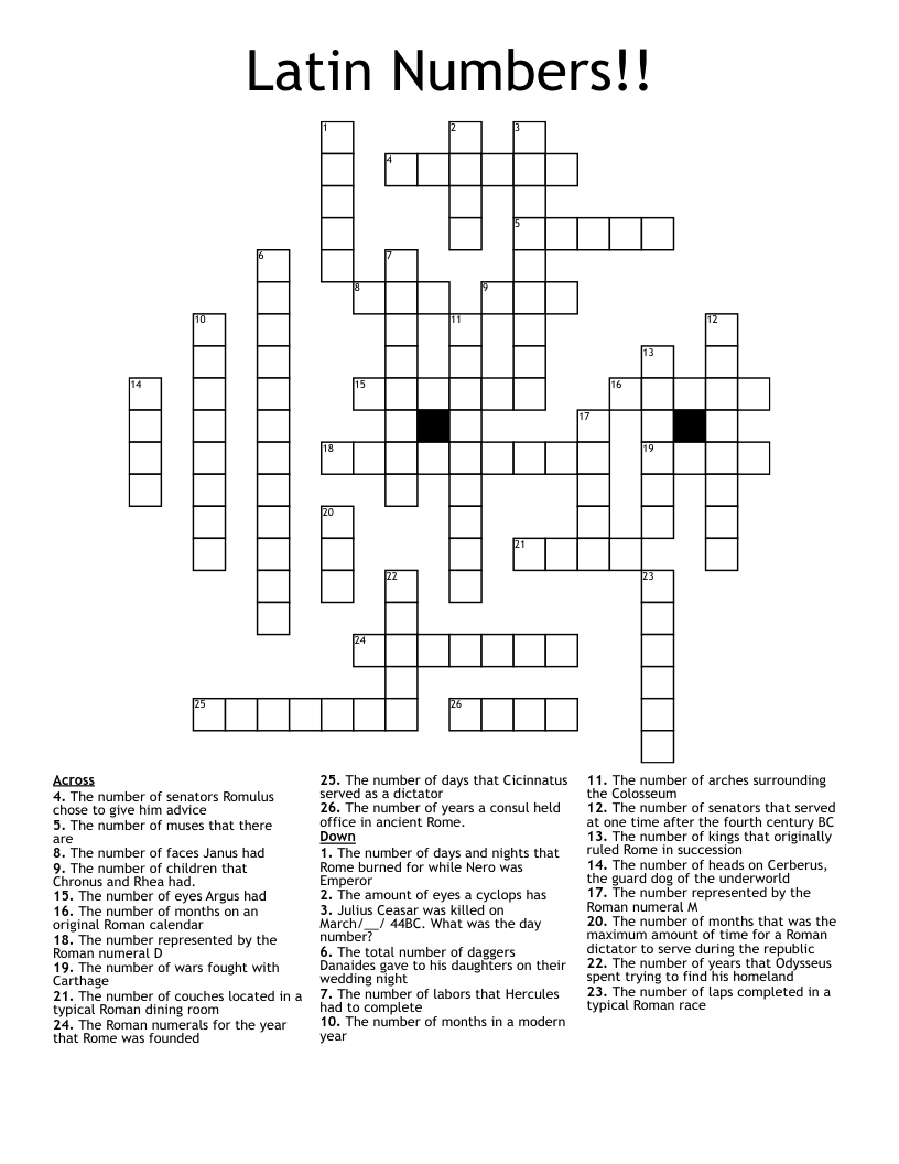 Latin Numbers!! Crossword