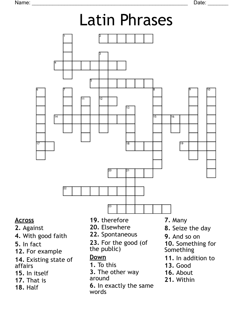 Latin Phrases Crossword