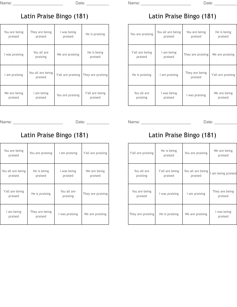 Latin Praise Bingo (181)