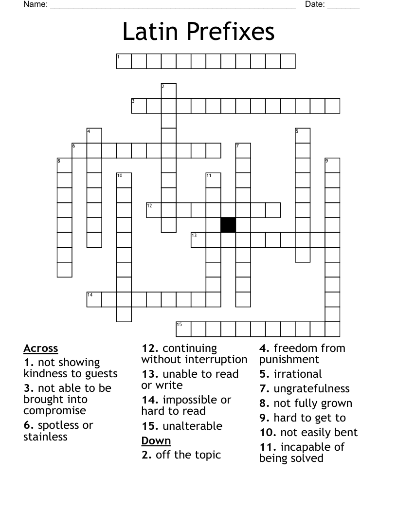 Latin Prefixes Crossword
