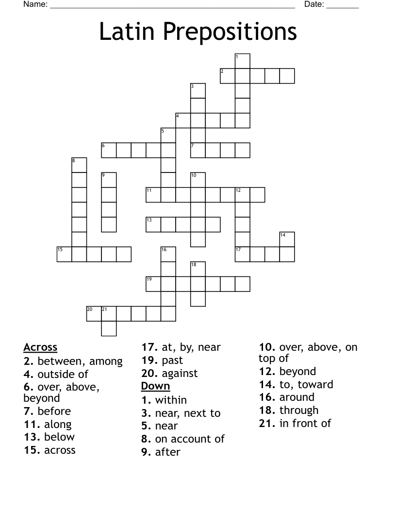 Latin Prepositions Crossword