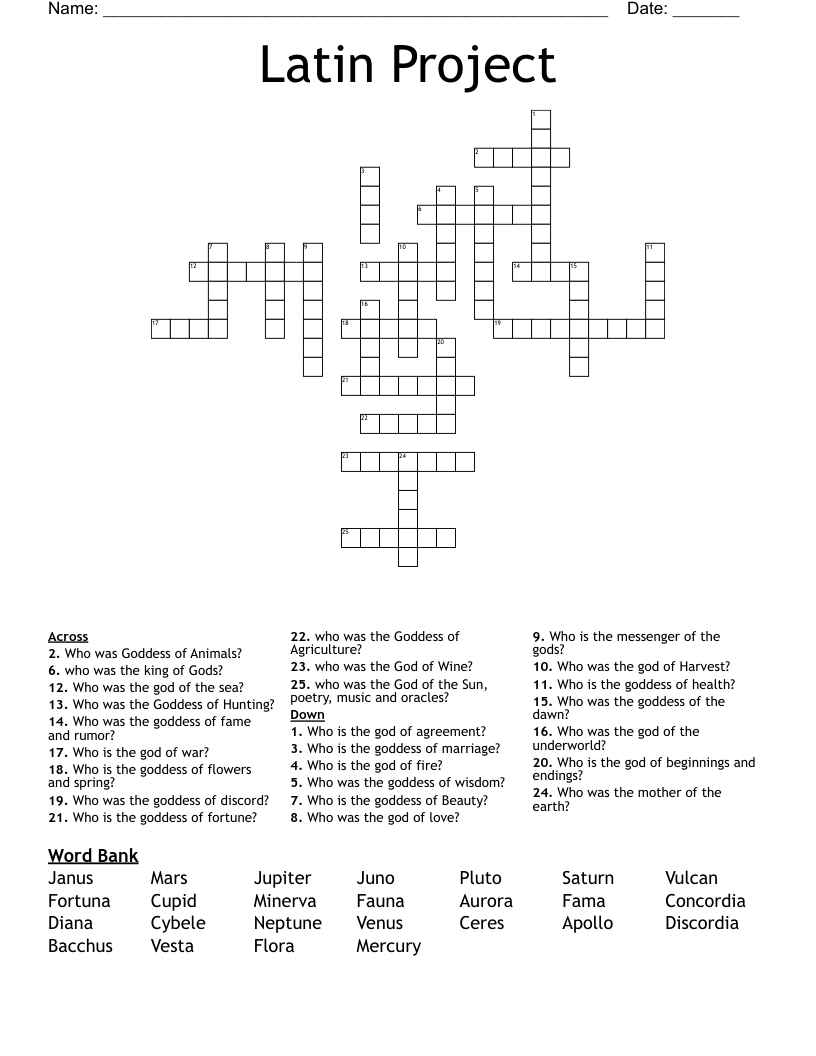 Latin Project Crossword