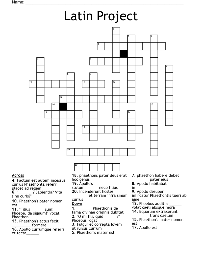 Latin Project Crossword