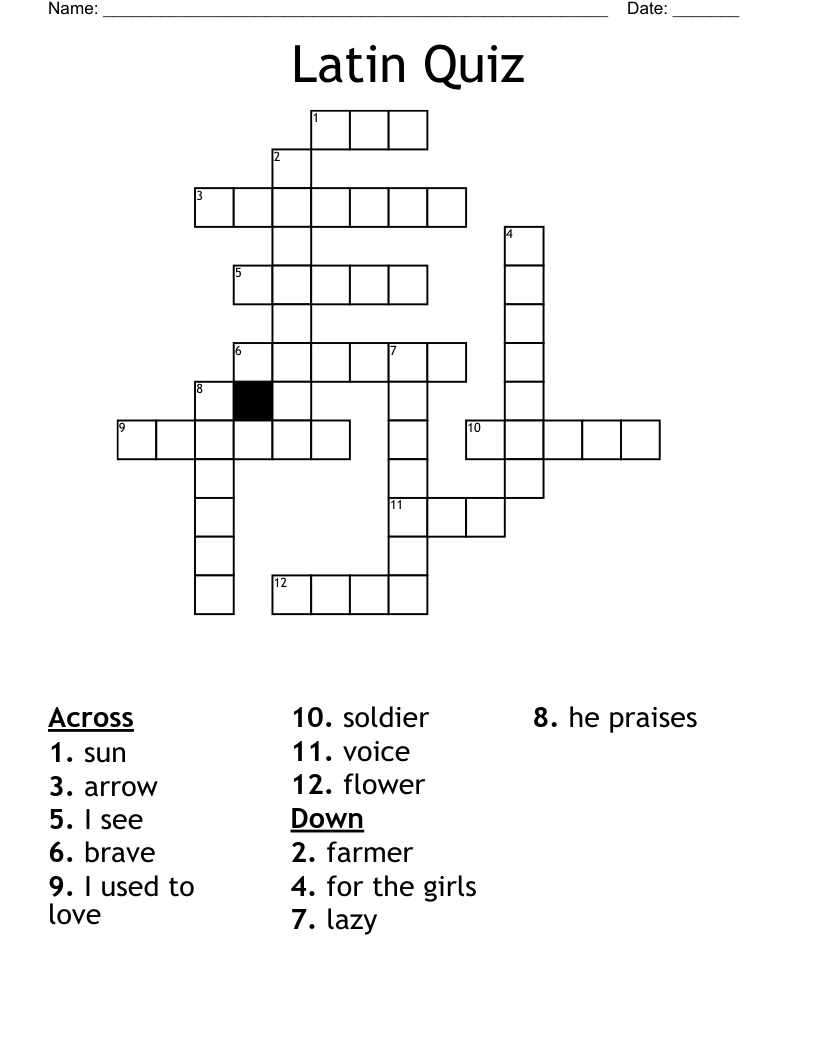 Latin Quiz Crossword