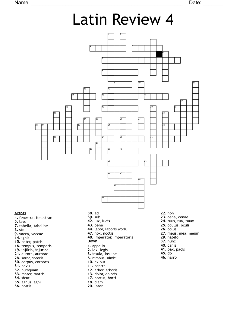 Latin Review 4 Crossword