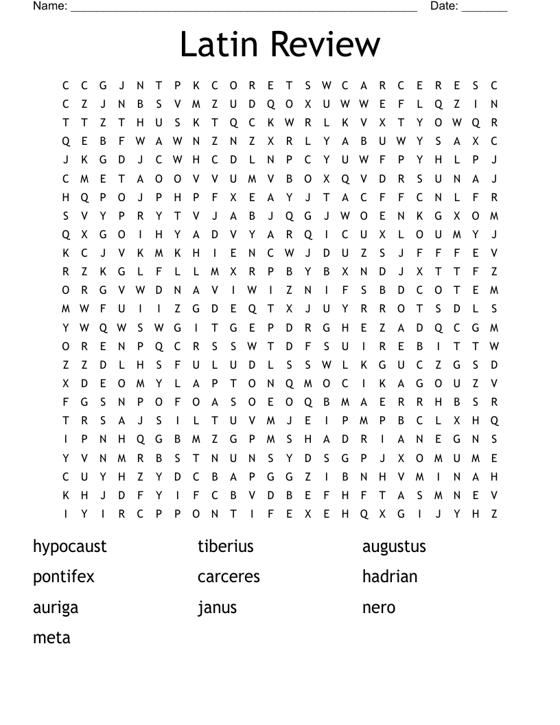Latin Review Word Search