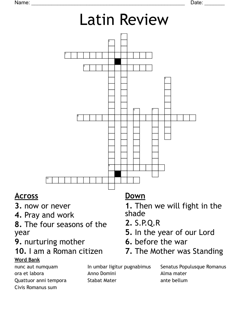 Latin Review  Crossword