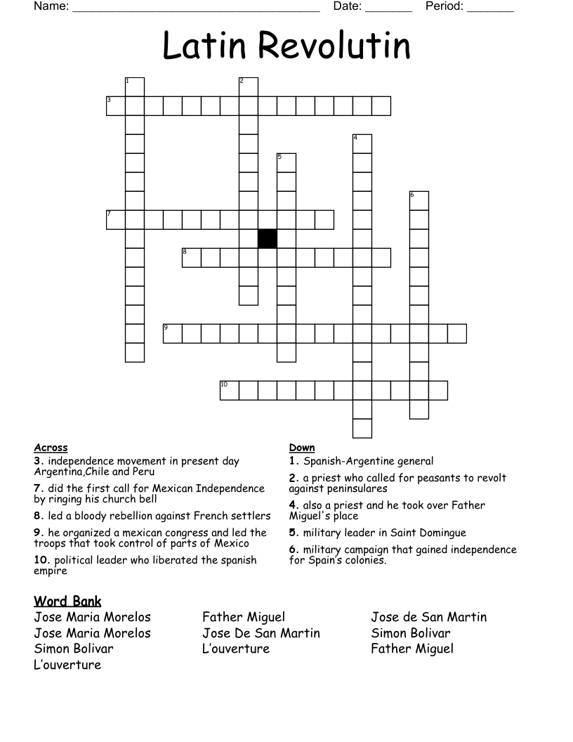 Latin Revolutin Crossword