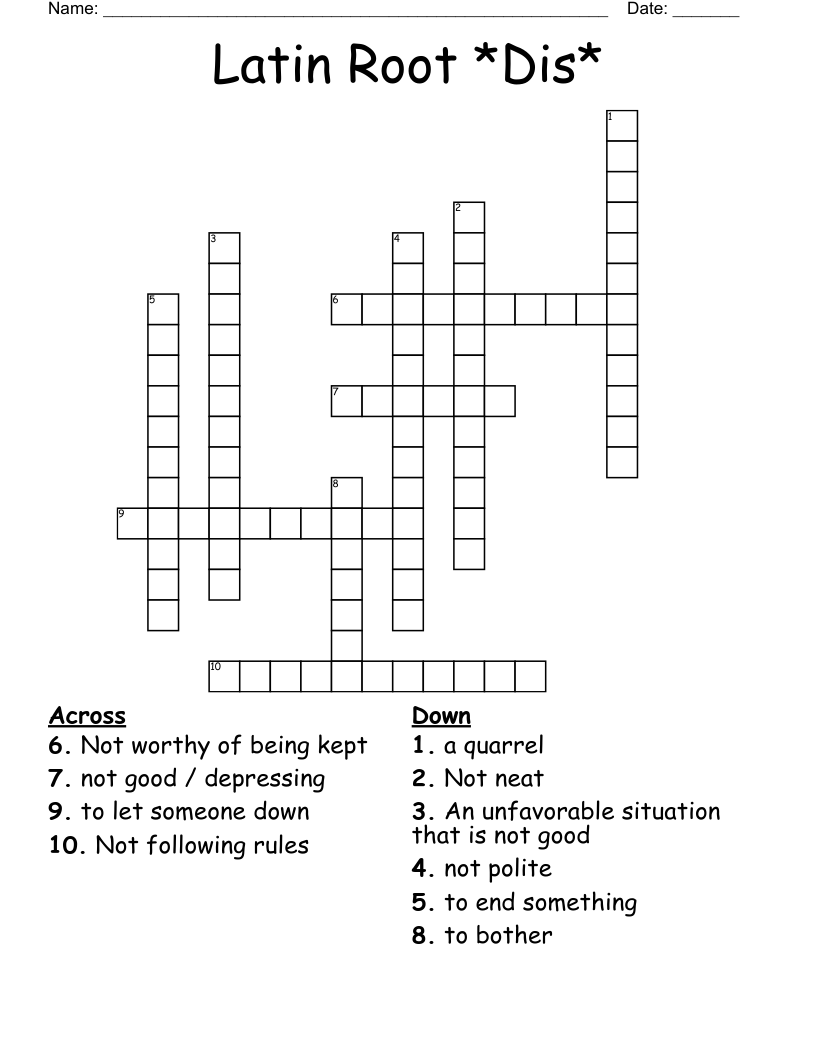 Latin Root *Dis* Crossword
