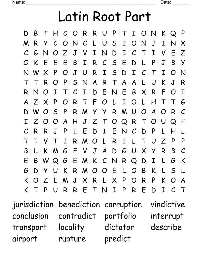 Latin Root Part Word Search