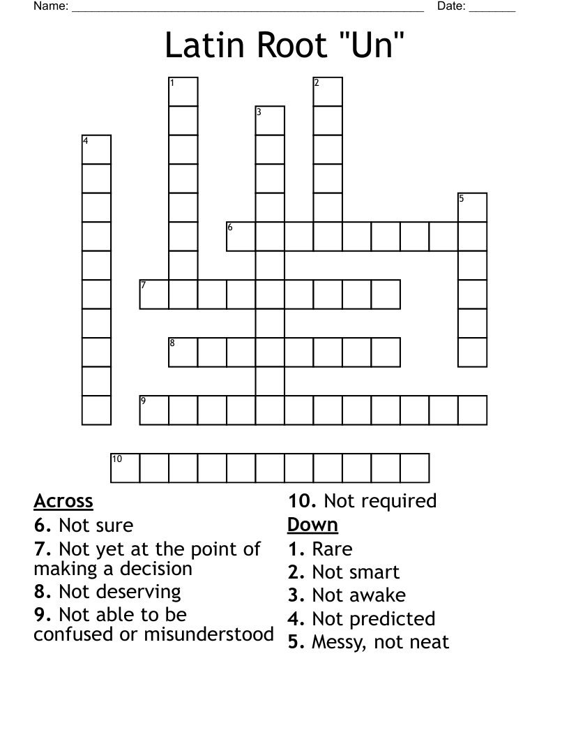 Latin Root ''Un'' Crossword