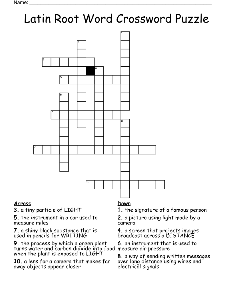 Latin Root Word Crossword Puzzle