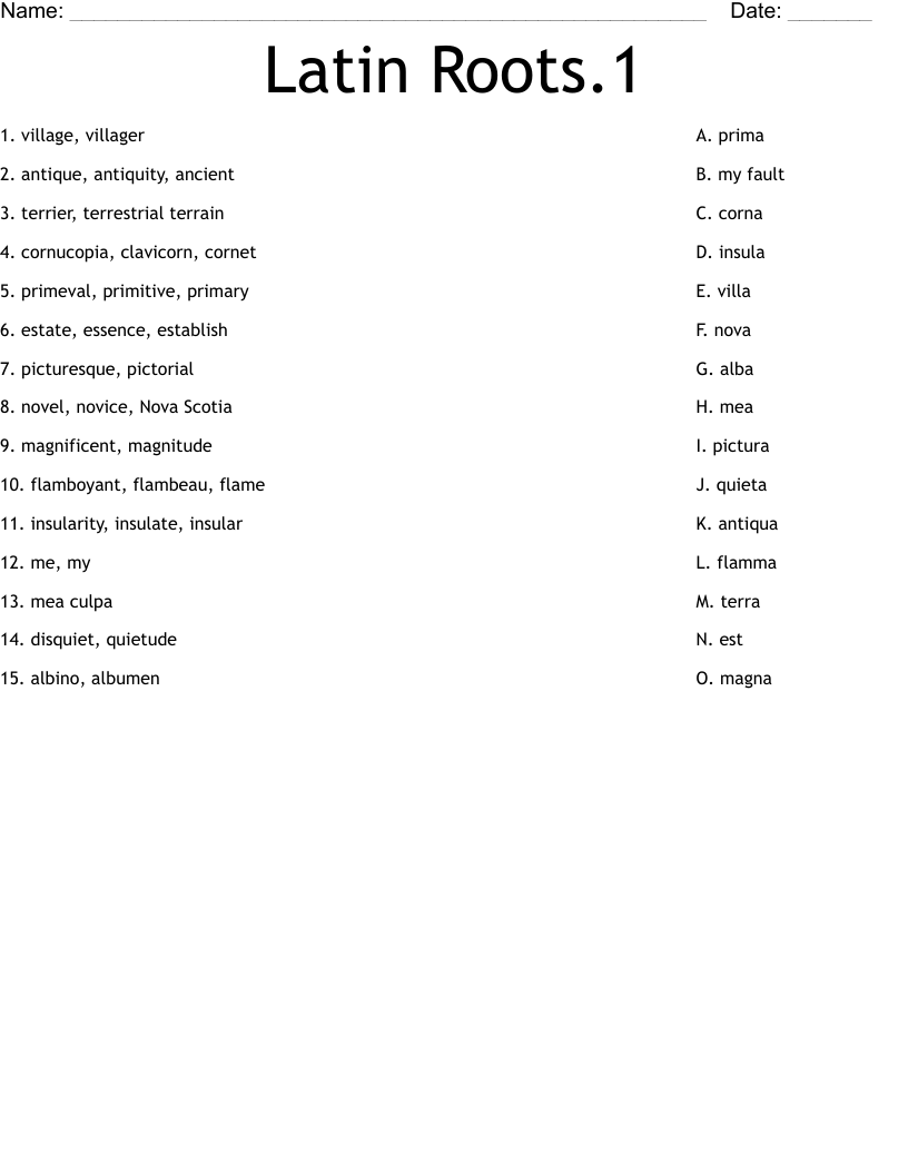 Latin Roots.1 Worksheet