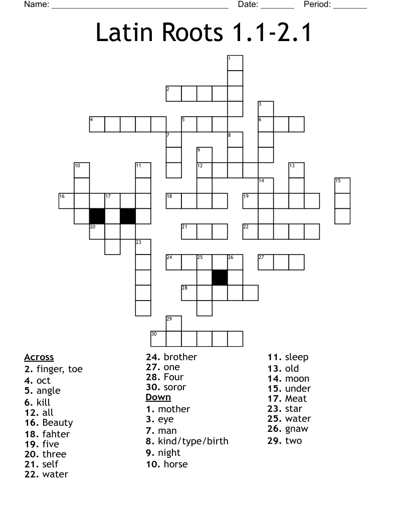Latin Roots 1.1-2.1 Crossword