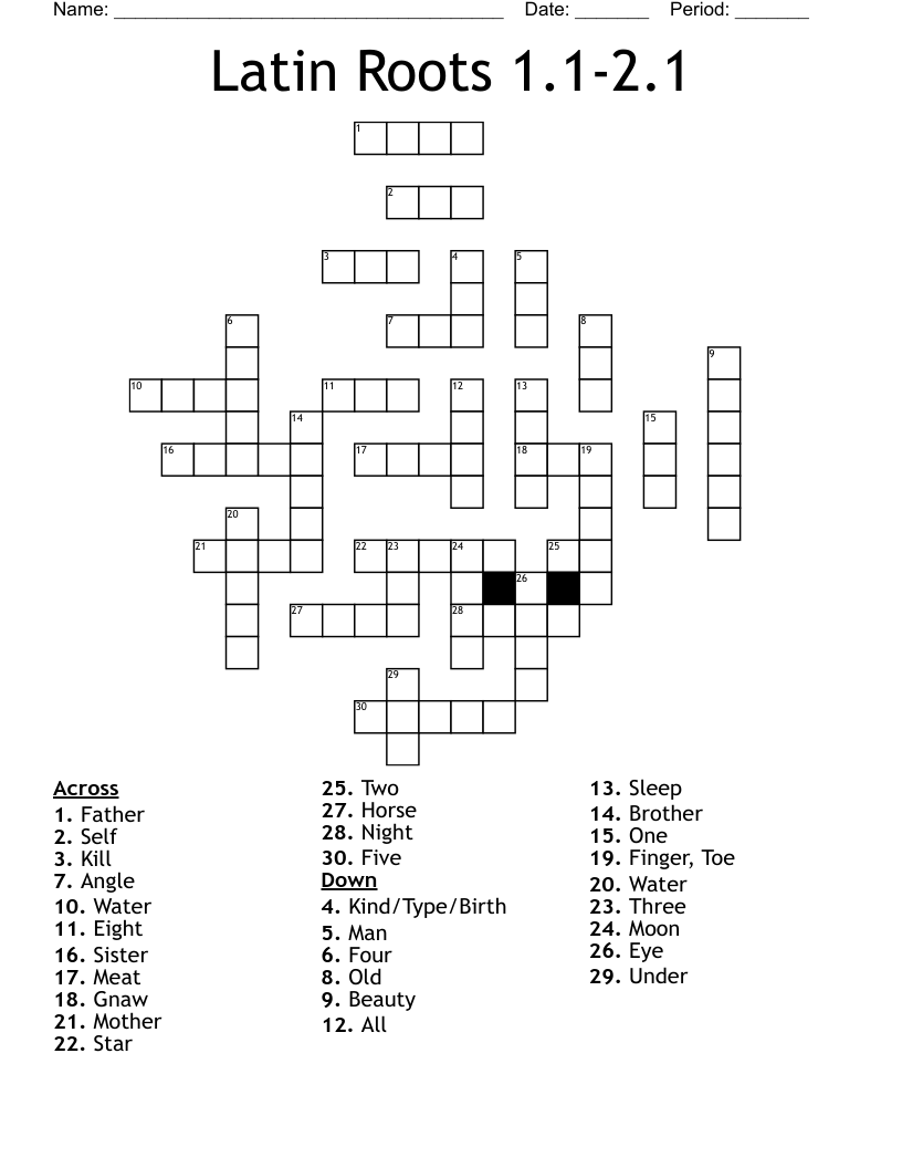 Latin Roots 1.1-2.1 Crossword