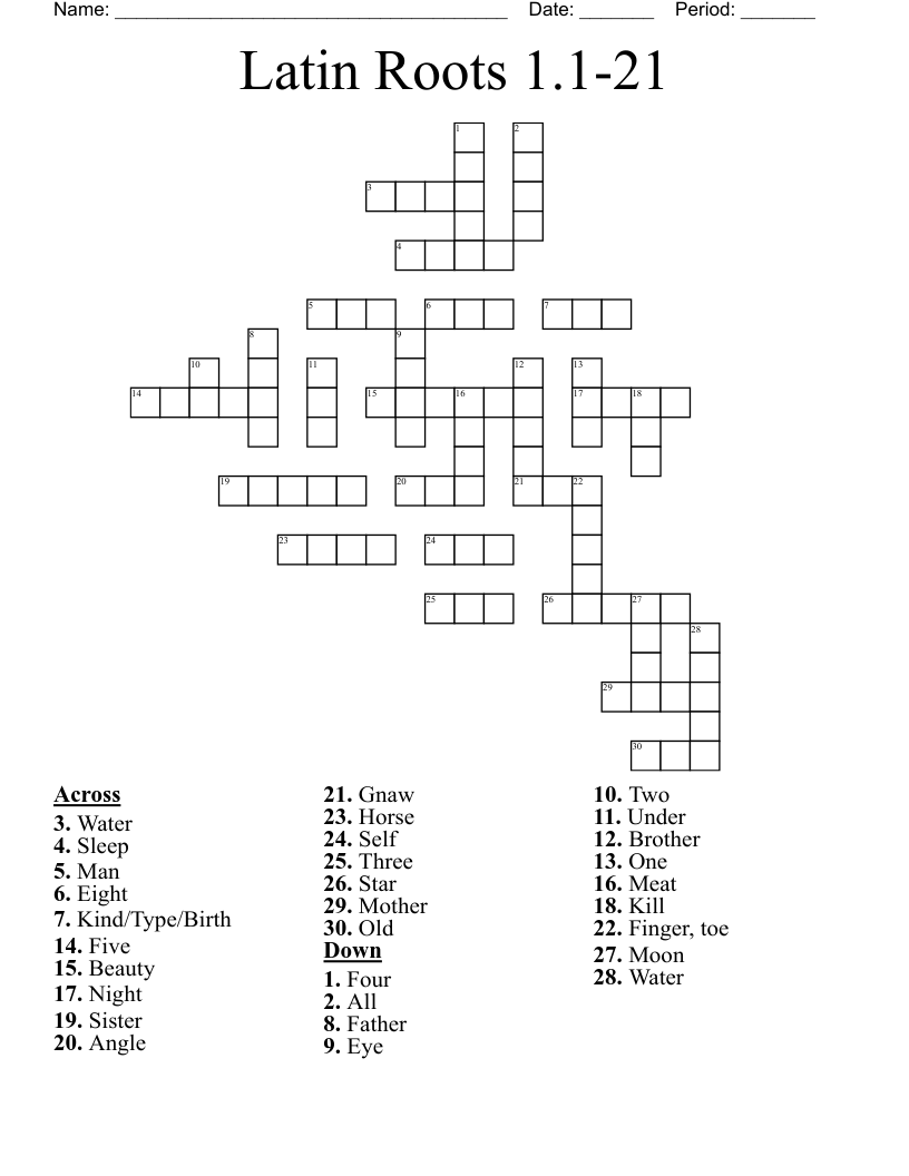 Latin Roots 1.1-21 Crossword