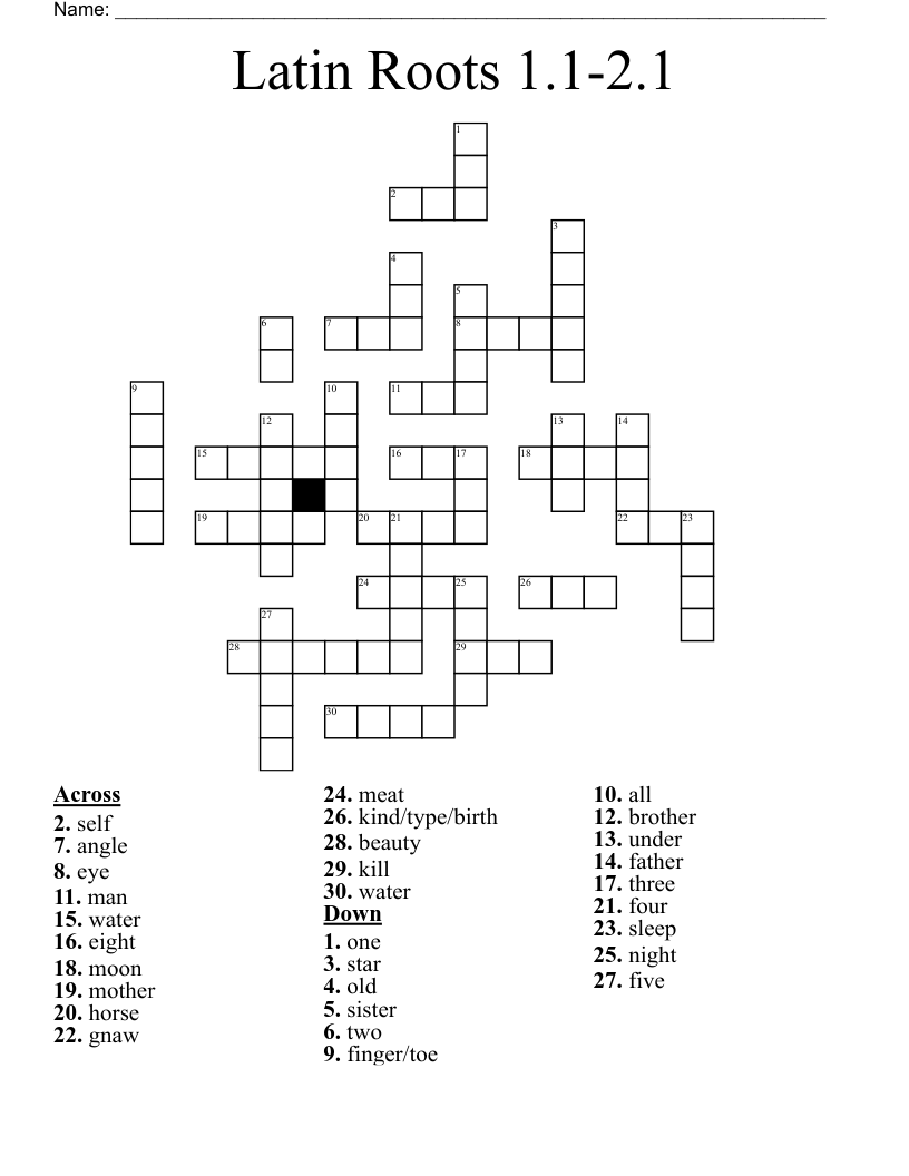 Latin Roots 1.1-2.1 Crossword
