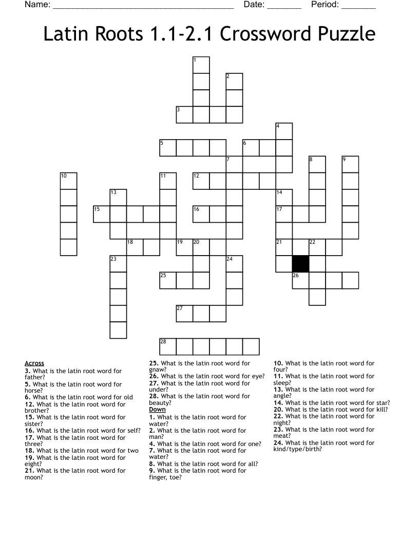 Latin Roots 1.1-2.1 Crossword Puzzle