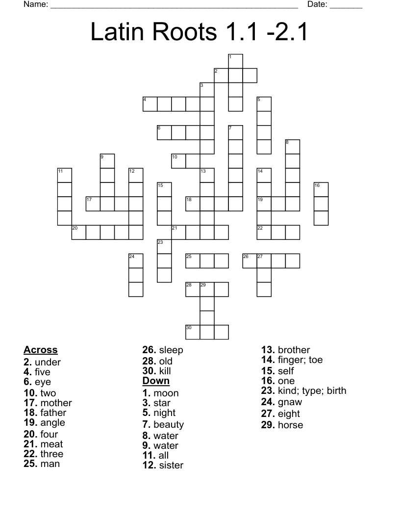 Latin Roots 1.1 -2.1 Crossword