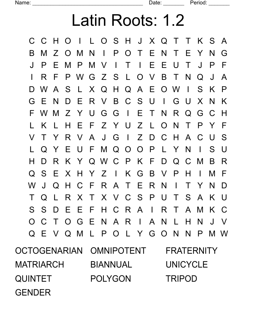 Latin Roots: 1.2 Word Search