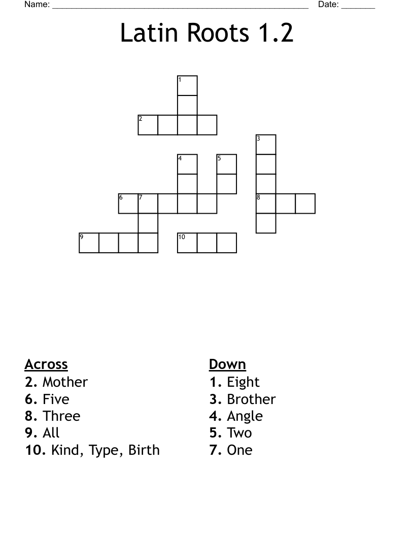 Latin Roots 1.2 Crossword