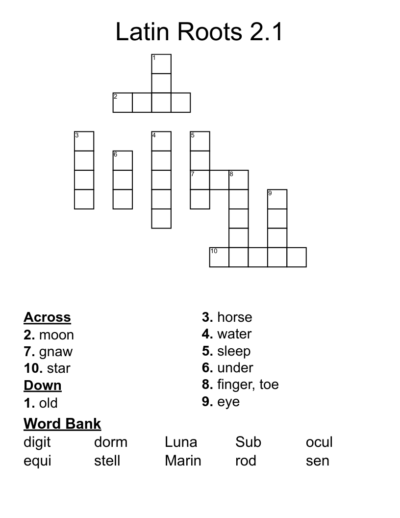 Latin Roots 2.1 Crossword