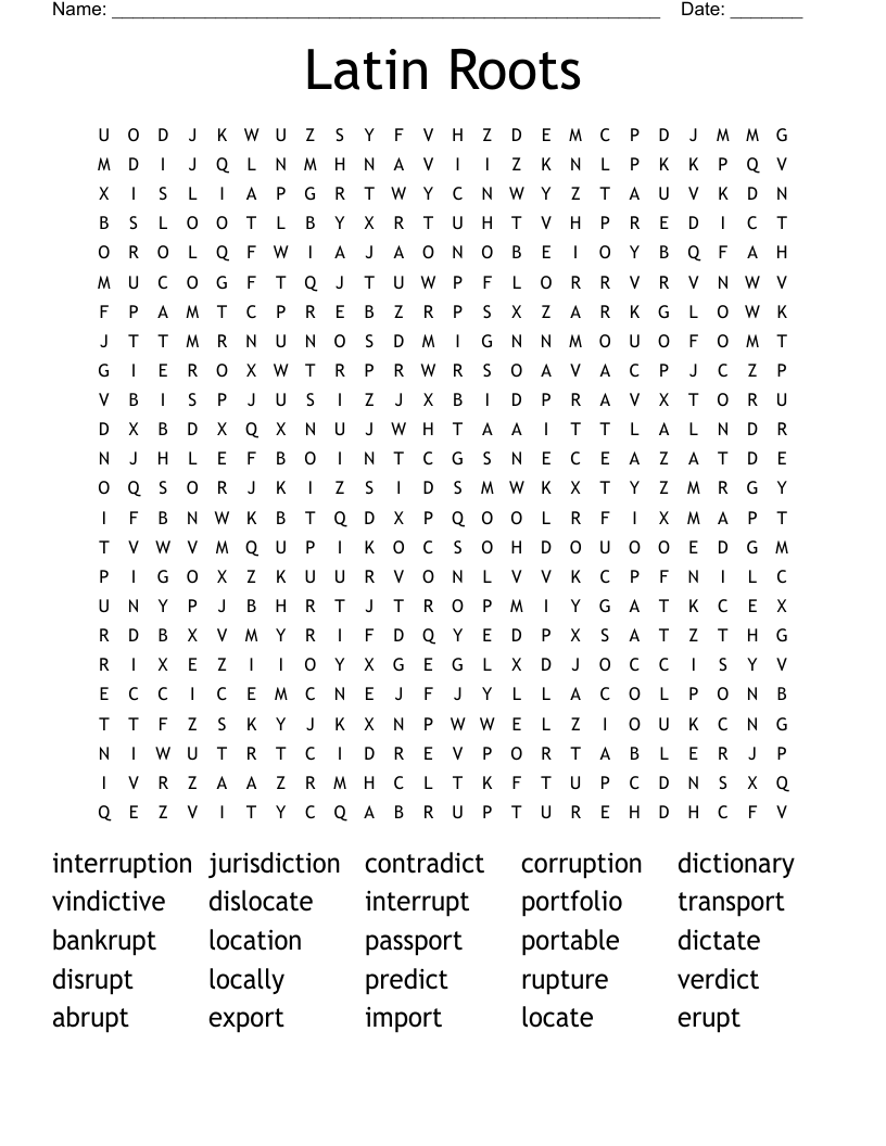 Latin Roots Word Search