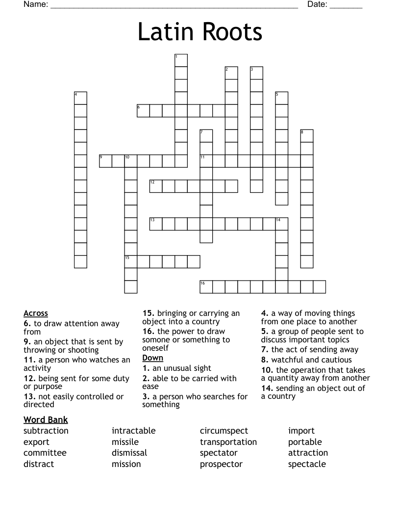 Latin Roots Crossword