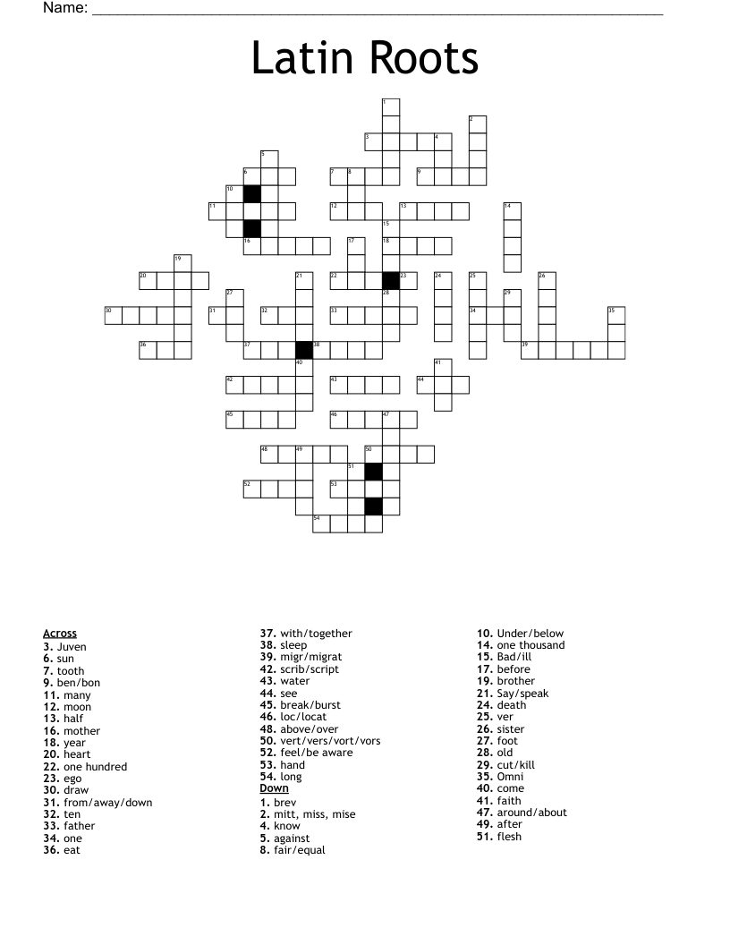 Latin Roots Crossword