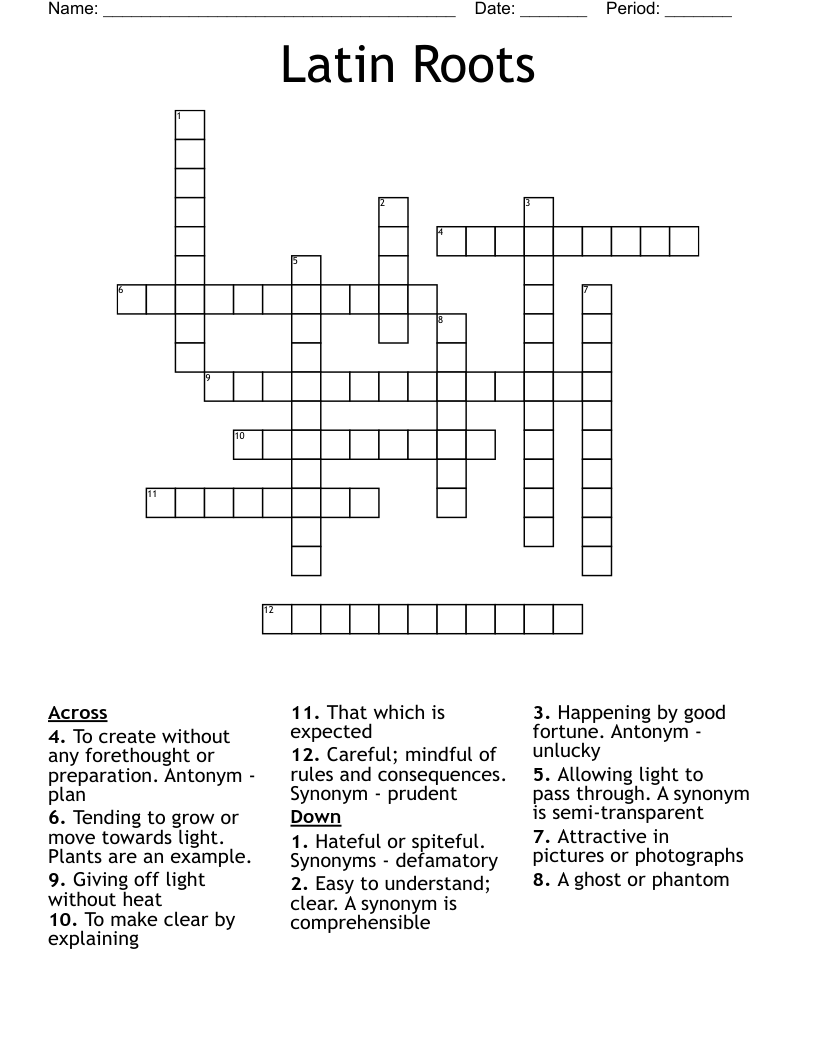 Latin Roots Crossword