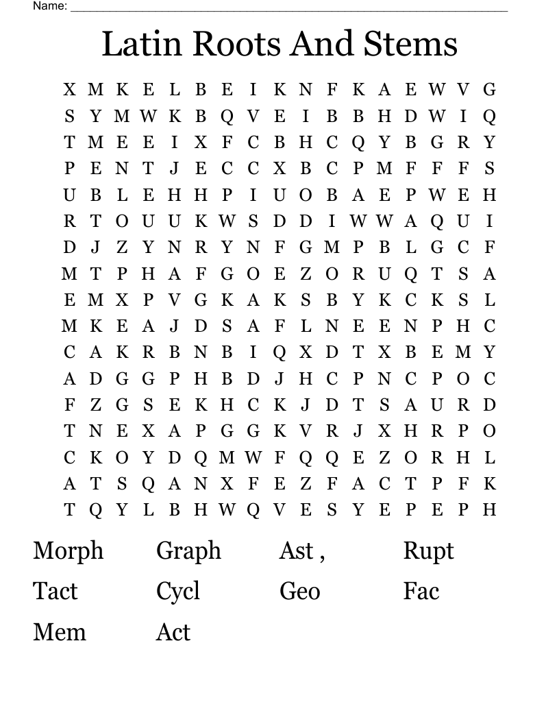 Latin Roots And Stems  Word Search