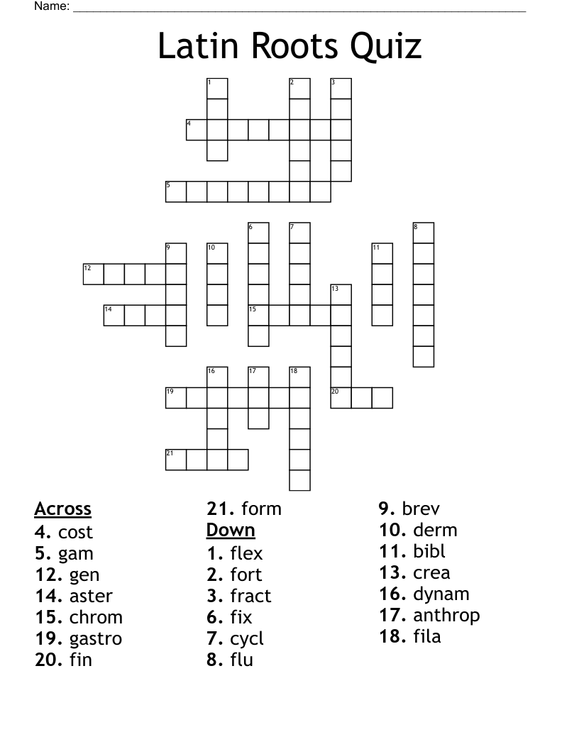 Latin Roots Quiz Crossword
