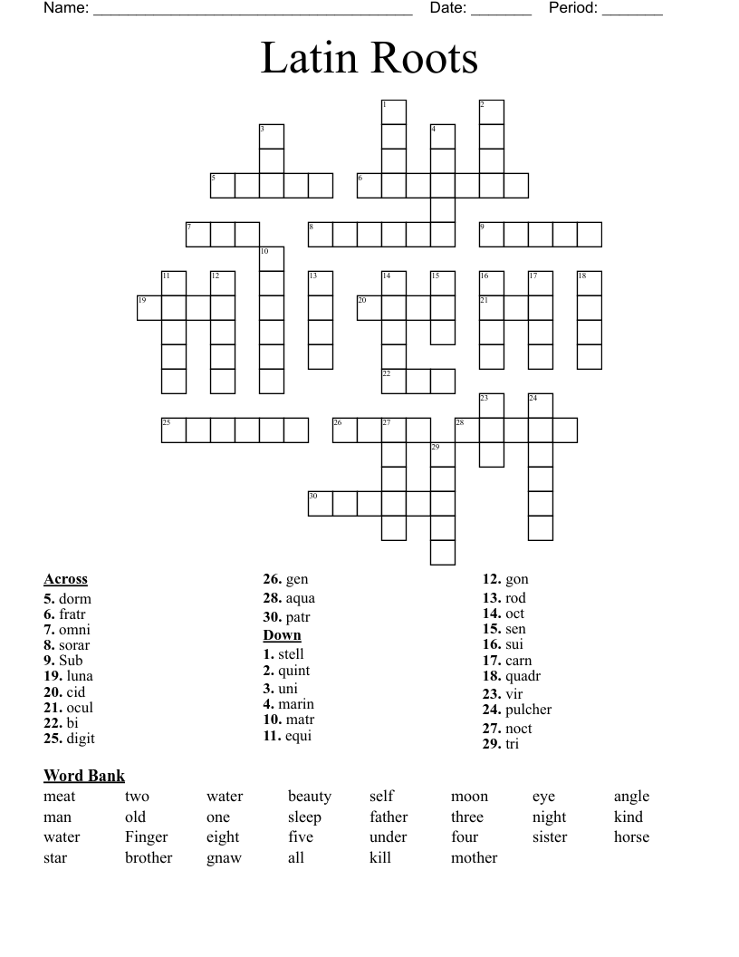 Latin Roots  Crossword