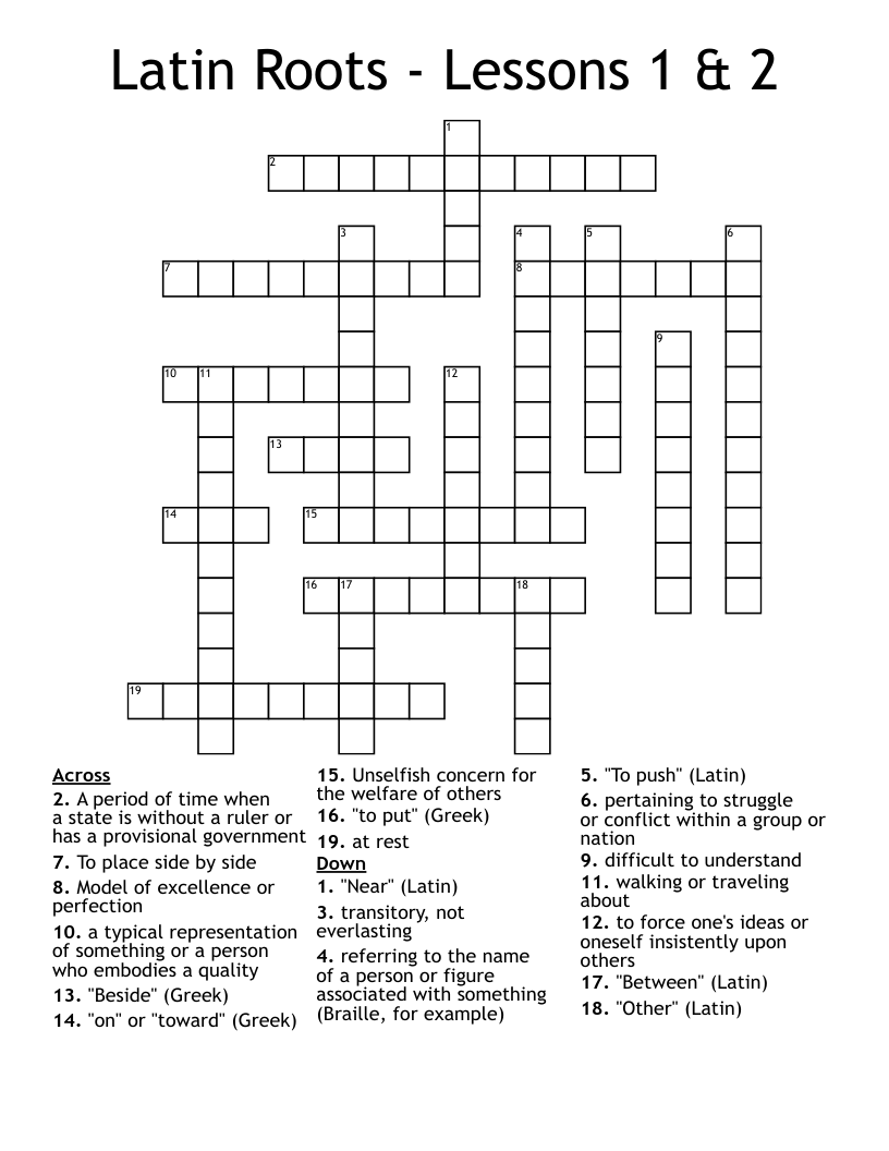 Latin Roots - Lessons 1 & 2 Crossword